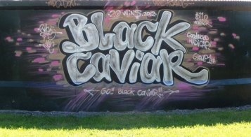 Black Caviar graffiti on water tank