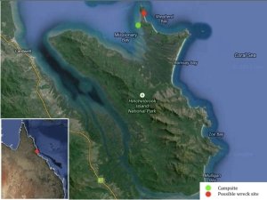 Figure 1: Location of the ‘possible’ shipwreck and our campsite (Google 2013).
