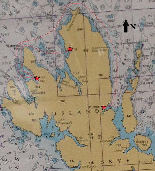 Figure 11. The steam from Uig back to Loch Bay, then the long steam to Portree, our port for the night.