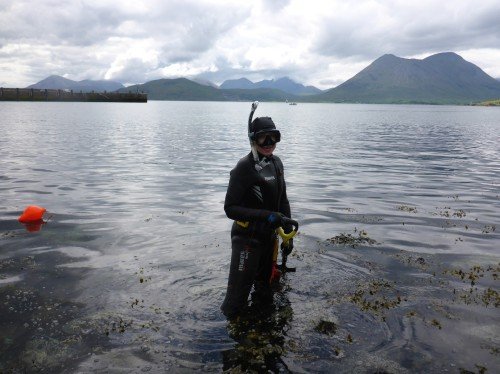 Figure 17. Snorkel survey of Clachan Harbour, Raasay for Mesolithic occupation by SAMPHIRE volunteer Chelsea Colwell-Pasch (Photo by: Jonathan Benjamin). 